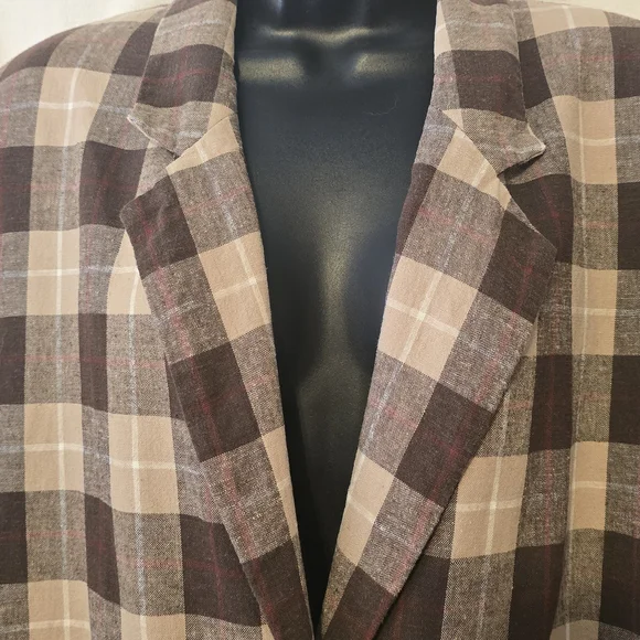 Linen Blend Plaid Women's Sag Harbor Blazer Jacket Fall Office Size 16 - Picture 3 of 5